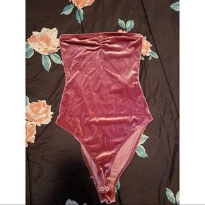 Forever21 pink velvet bodysuit size small
